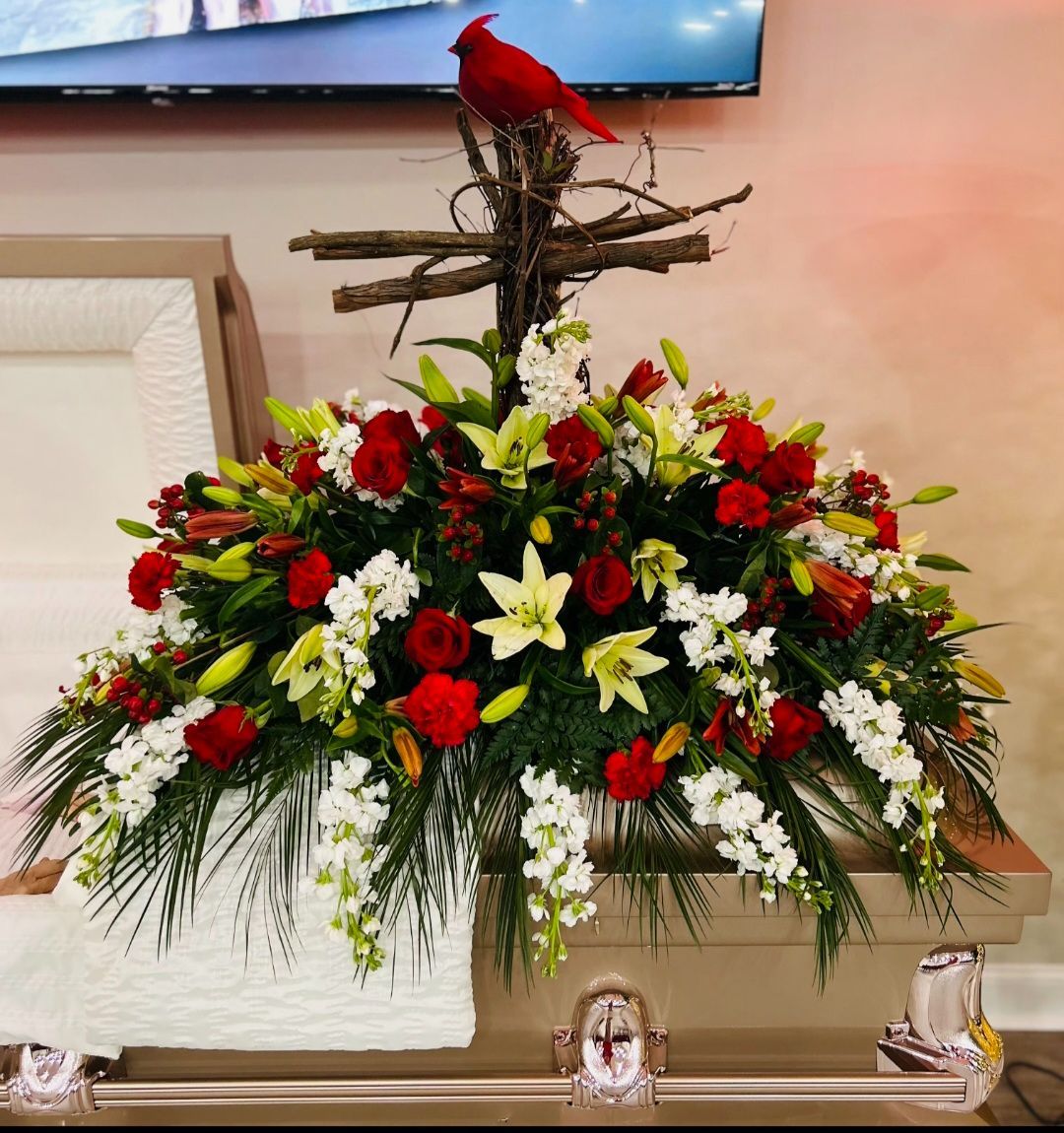 Cardinal Dreams casket spray