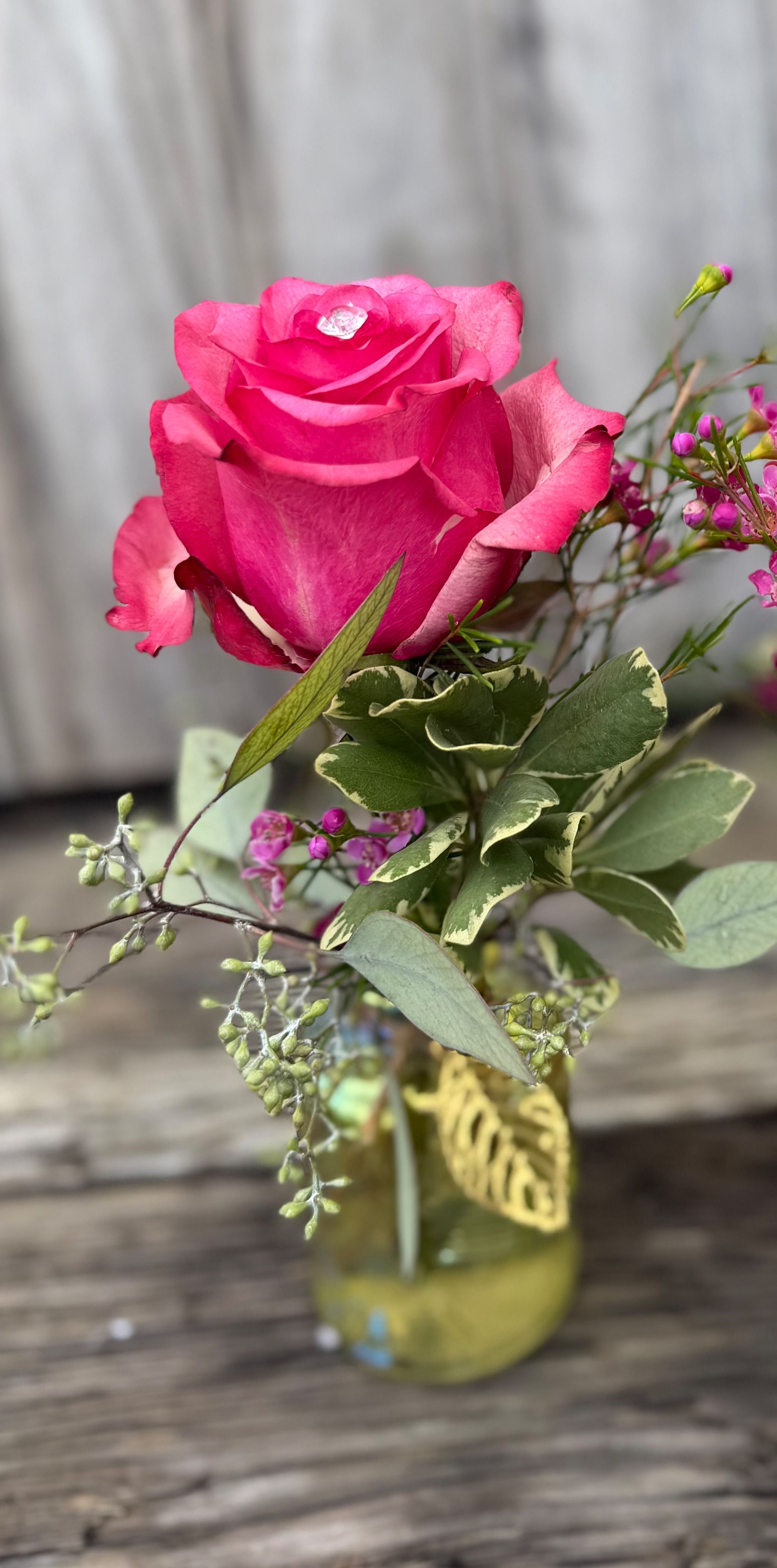 Pink rose bud vase