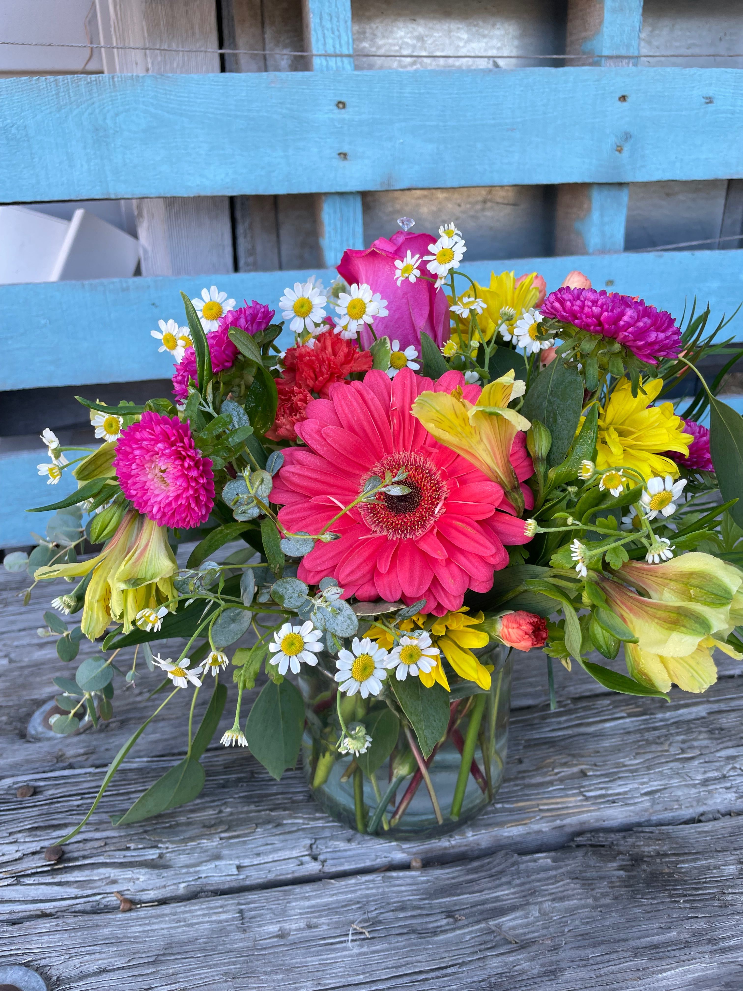 Brightly colored cube vase