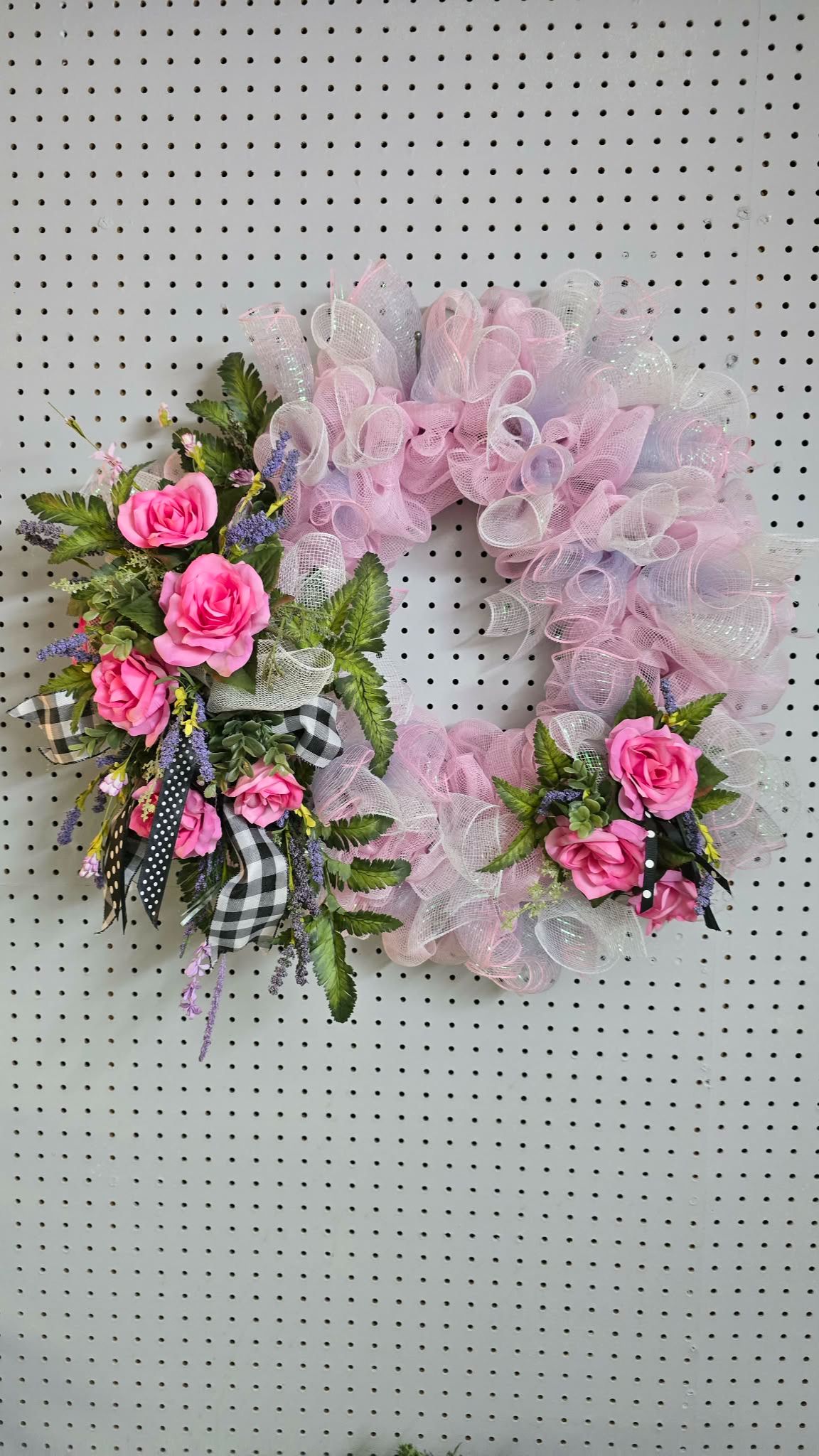 Spring Wreath Silk Flowers Pin And Blue Ribbon Spring Wreath Silk Flowers Pin And Blue Ribbon